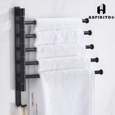 Aspirito® Handdoekenrek ZONDER boren- Badkamer - Handdoekhouder - 5 stangen - Zwart - 180 graden - Inclusief montage - Met lijm - Badkamer Accessoires