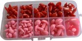 Veiligheidsneusjes - Beren Neusjes - Knuffel Neusjes - Met Sluitringen - 5 maten 125st - Rood/Roze