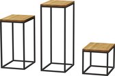 Zara: Plantentafel set - salontafel set - bijzettafel set– kolom tafel set – woonkamer tafelset rechthoek met zwart stalen frame (15x15mm) en massief eiken blad (rustiek). Lxb: 40x