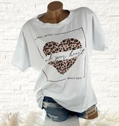 Katoenen zomer shirt met print hart dierprint Made in Italy kleur wit maat 38 40 42