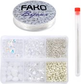 Fako Bijoux® - DIY Kralen Set - Glas Kralen Set - Glaskralen - Sieraden Maken - 698 Stuks - Crystal AB