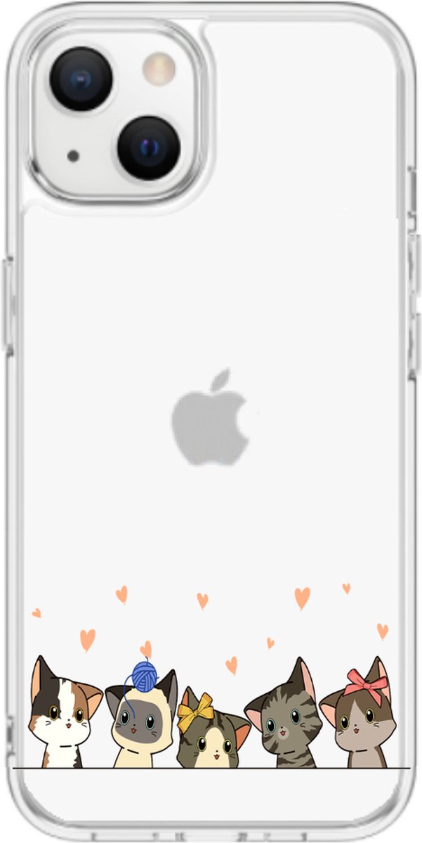 Apple Iphone 13 transparant siliconen hoesje 5 poesjes *LET OP JUISTE MODEL*