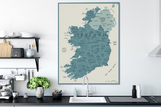 Tableau sur toile Carte bleue de l'Irlande - 90x120 cm - Décoration murale