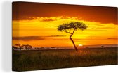 Canvas Schilderij Zonsondergang boven een Afrikaans landschap - 80x40 cm - Wanddecoratie