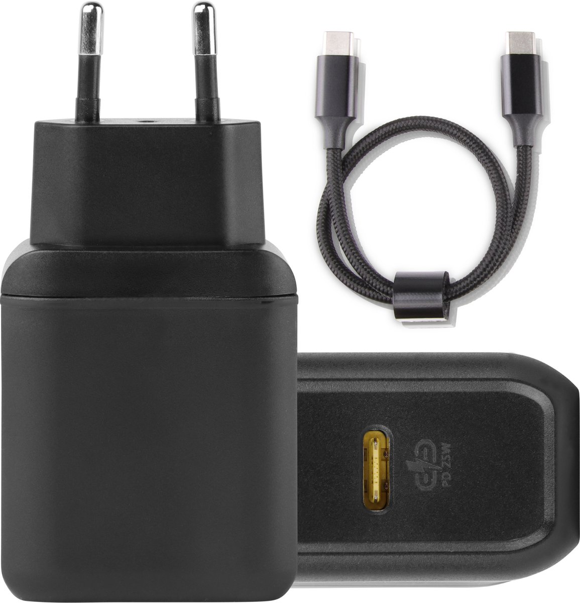Power secteur 25 W avec câble de chargeur tressé USB C vers USBC