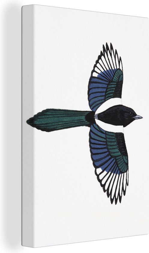 Peinture sur toile dessin d'un oiseau pie en vol - 20x30 cm - Décoration murale