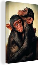 Tableau sur toile Singes chimpanzés enlacés - 40x60 cm - Décoration murale