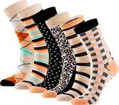 Apollo Dames Fashion Bamboe Sokken Beige Met Print 6-Paar - Maat 35-38
