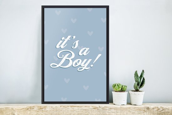 Cadre photo avec affiche - It's a Boy - Boy - Baby shower - Blauw - Coeur - Born - 40x60 cm - Cadre pour affiche