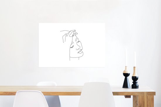 Main d'art sur une Line visage de la femme sur un papier d'affiche de fond blanc 90x60 cm - impression photo sur l' affiche (décoration murale salon / chambre à coucher)