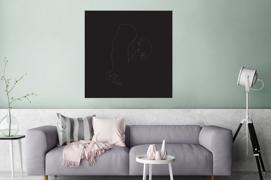 Illustration en couple amoureux sur fond noir Poster papier 75x75 cm - Tirage photo sur Poster (décoration murale salon / chambre)