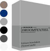 Droomtextiel Flanel Velvet Velours Hoeslaken Grijs Lits-Jumeaux 180x220 cm - Hoogwaardige Kwaliteit - Fluweel Zacht