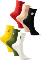 Jolly Socks - 6 Paar Hoge sokken dames - Grappige sokken - Sokken Dames - Funny socks - Vrolijke sokken - Leuke sokken - Fruit sokken - Maat 35-42