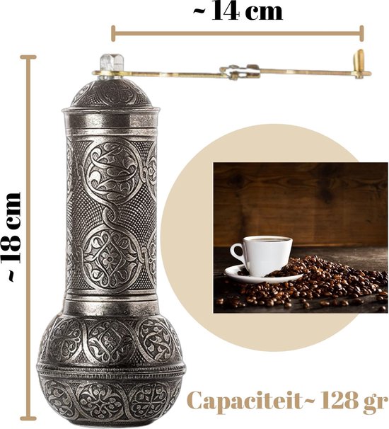 ACAR Vintage Koffiemolen | Handmatige | Instelbare Grofheid | Donker Zilver