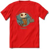 Casual skelet T-Shirt Grappig | Dieren halloween Kleding Kado Heren / Dames | Animal Skateboard Cadeau shirt - Rood - 3XL