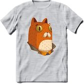 Casual kat T-Shirt Grappig | Dieren katten Kleding Kado Heren / Dames | Animal Skateboard Cadeau shirt - Licht Grijs - Gemaleerd - XL