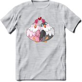 Tortelduifjes - Valentijn T-Shirt | Grappig Valentijnsdag Cadeautje voor Hem en Haar | Dames - Heren - Unisex | Kleding Cadeau | - Licht Grijs - Gemaleerd - L