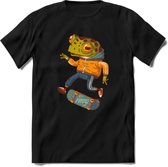 Casual kikker T-Shirt Grappig | Dieren reptiel Kleding Kado Heren / Dames | Animal Skateboard Cadeau shirt - Zwart - S