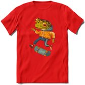 Casual kikker T-Shirt Grappig | Dieren reptiel Kleding Kado Heren / Dames | Animal Skateboard Cadeau shirt - Rood - XL