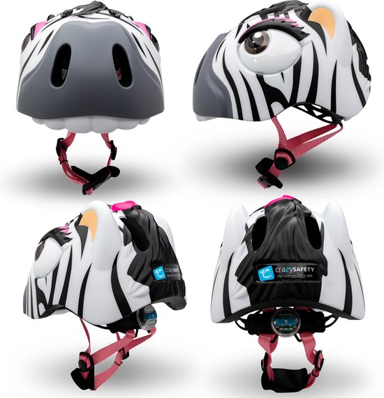 Crazy Safety - Kinderfietshelm - Zwart/Wit Zebra - S/M - 49-55 cm verstelbaar van Crazy Safety — afbeelding 3