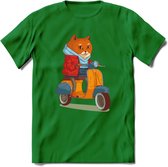 Casual scooter kat T-Shirt Grappig | Dieren katten Kleding Kado Heren / Dames | Animal Skateboard Cadeau shirt - Donker Groen - 3XL