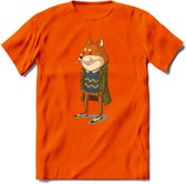 Casual vos T-Shirt Grappig | Dieren honden Kleding Kado Heren / Dames | Animal Skateboard Cadeau shirt - Oranje - S