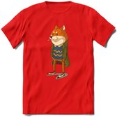 Casual vos T-Shirt Grappig | Dieren honden Kleding Kado Heren / Dames | Animal Skateboard Cadeau shirt - Rood - XL