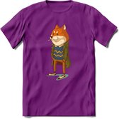 Casual vos T-Shirt Grappig | Dieren honden Kleding Kado Heren / Dames | Animal Skateboard Cadeau shirt - Paars - XXL