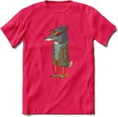 Casual vos T-Shirt Grappig | Dieren honden Kleding Kado Heren / Dames | Animal Skateboard Cadeau shirt - Roze - XXL