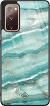 Casimoda® hoesje - Geschikt voor Samsung Galaxy S20 FE - Marmer Azuurblauw - Luxe Hard Case Zwart - Backcover telefoonhoesje - Blauw