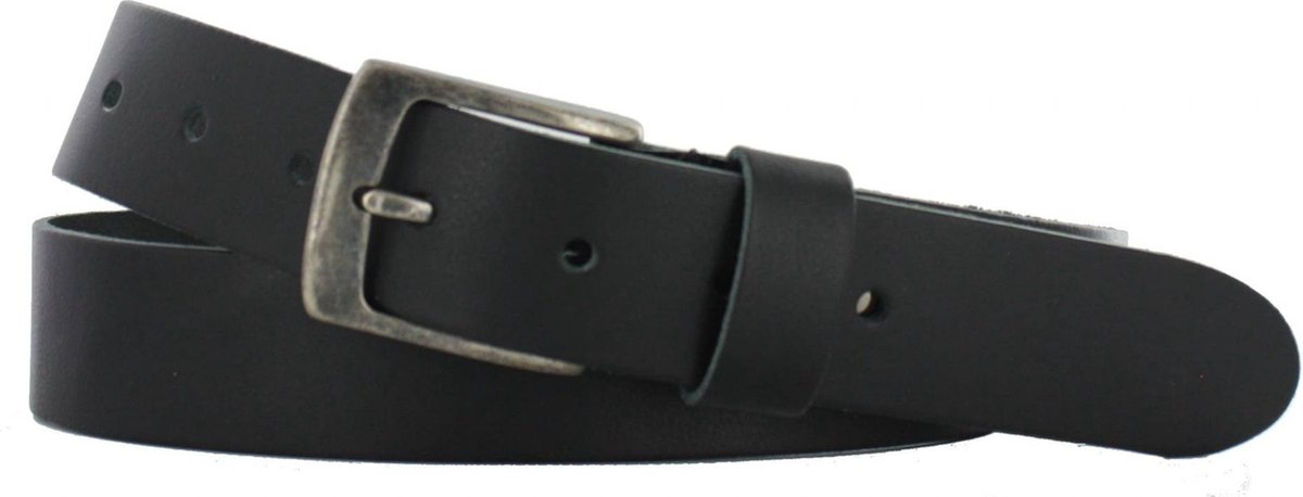 Leren Heren/Dames Riem | 3.5cm breed | Riemmaat: 105cm (totale lengte: 120cm) | 100% echt leer | Nikkelvrije gesp | Kleur: zwart