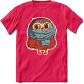 Winter uil T-Shirt Grappig | Dieren uilen Kleding Kado Heren / Dames | Animal Skateboard Cadeau shirt - Roze - XL