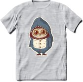 Casual haai uil T-Shirt Grappig | Dieren vissen uilen Kleding Kado Heren / Dames | Animal Skateboard Cadeau shirt - Licht Grijs - Gemaleerd - XL