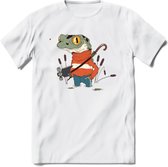 Casual kikker T-Shirt Grappig | Dieren reptiel Kleding Kado Heren / Dames | Animal Skateboard Cadeau shirt - Wit - XL