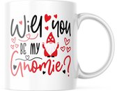Valentijn Mok met tekst: Will you be my gnomie? | Valentijn cadeau | Valentijn decoratie | Grappige Cadeaus | Koffiemok | Koffiebeker | Theemok | Theebeker