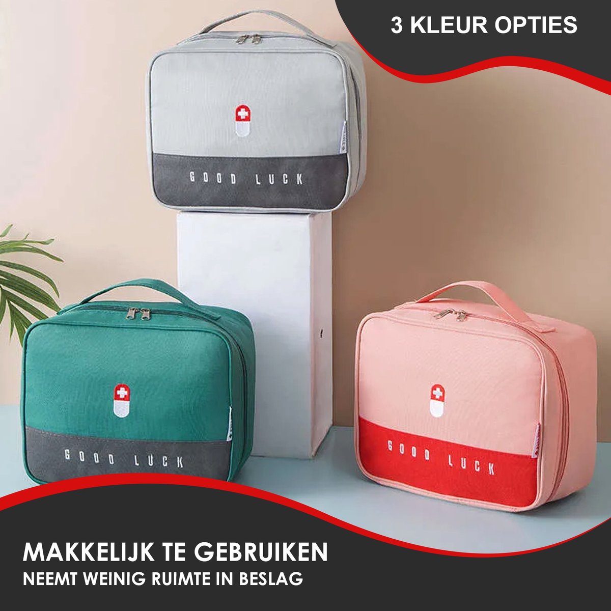 Good Luck EHBO Tas Leeg – Waterdichte Verbanddoos / Toilettas – EHBO Koffer Voor Thuis, Auto of Reizen – Compact & Draagbaar – 27x21x13,5 cm – Grijs – foto 6