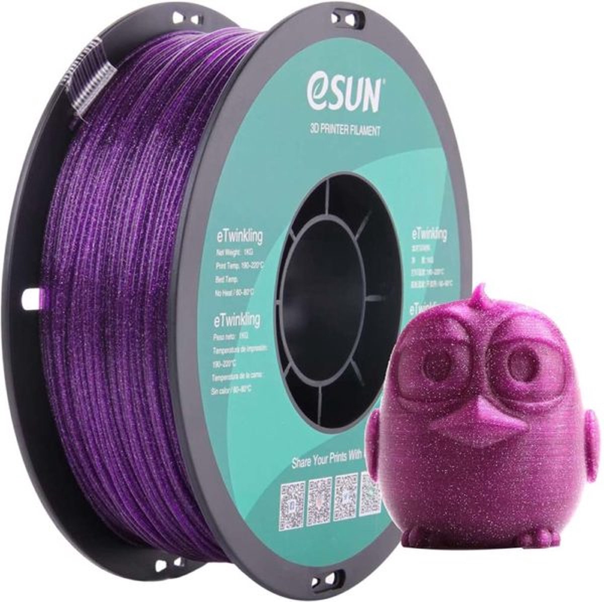 eSun PLA-Twinkling Paars / Purple 1 kg - 1.75mm - 3D printer filament