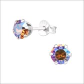 Aramat jewels ® - Zilveren kristallen oorbellen rond ab licht paars 5mm