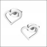 Aramat jewels ® - Zweerknopjes open hart oorbellen 10mm chirurgisch staal zilverkleurig