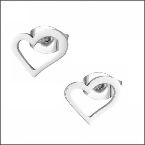 Aramat jewels ® - Zweerknopjes open hart oorbellen 10mm chirurgisch staal zilverkleurig
