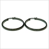 Aramat jewels ® - Zwarte rvs oorringen bewerkt strepen 35mm zwart chirurgisch staal