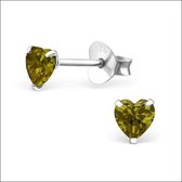 Aramat jewels ® - Kinder oorbellen hart zirkonia 925 zilver olijf groen 4mm