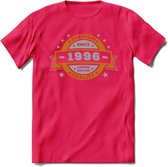 Premium Since 1996 T-Shirt | Goud - Zilver | Grappig Verjaardag Kleding Cadeau Shirt | Dames - Heren - Unisex Tshirt | - Roze - S