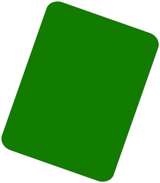 Een rechthoekige, groene scheidsrechtersvlag met afgeronde hoeken.