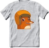 Safety fox T-Shirt Grappig | Dieren vos Kleding Kado Heren / Dames | Animal Skateboard Cadeau shirt - Licht Grijs - Gemaleerd - XL