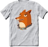 Casual vos T-Shirt Grappig | Dieren fox Kleding Kado Heren / Dames | Animal Skateboard Cadeau shirt - Licht Grijs - Gemaleerd - S