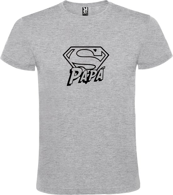 Grijs t-shirt met 'Super Papa' print Zwart size XS