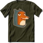 Hoodie fox T-Shirt Grappig | Dieren vos Kleding Kado Heren / Dames | Animal Skateboard Cadeau shirt - Leger Groen - XXL