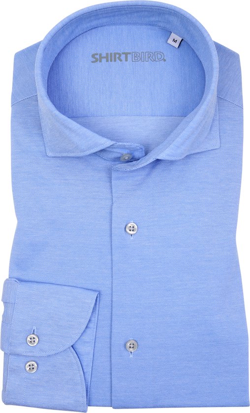 SHIRTBIRD | Eagle | Overhemd | Licht Blauw | Jersey Pique |  100% Katoen | Stretch | Wash it-Hang it-Wear it |Knitted shirt| Premium Shirts | Maat XL