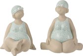 J-Line Vrouw Badpak Zittend Keramiek Aqua Assortiment Van 2/ Set van 4 stuks